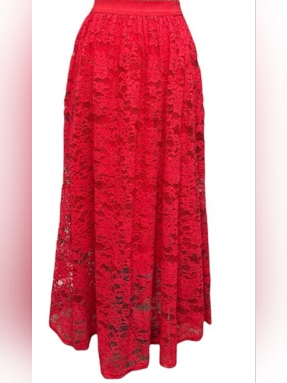 Laffaire Women's Red Lace Maxi Skirt - Elegant Everyday Style NWT Size XL